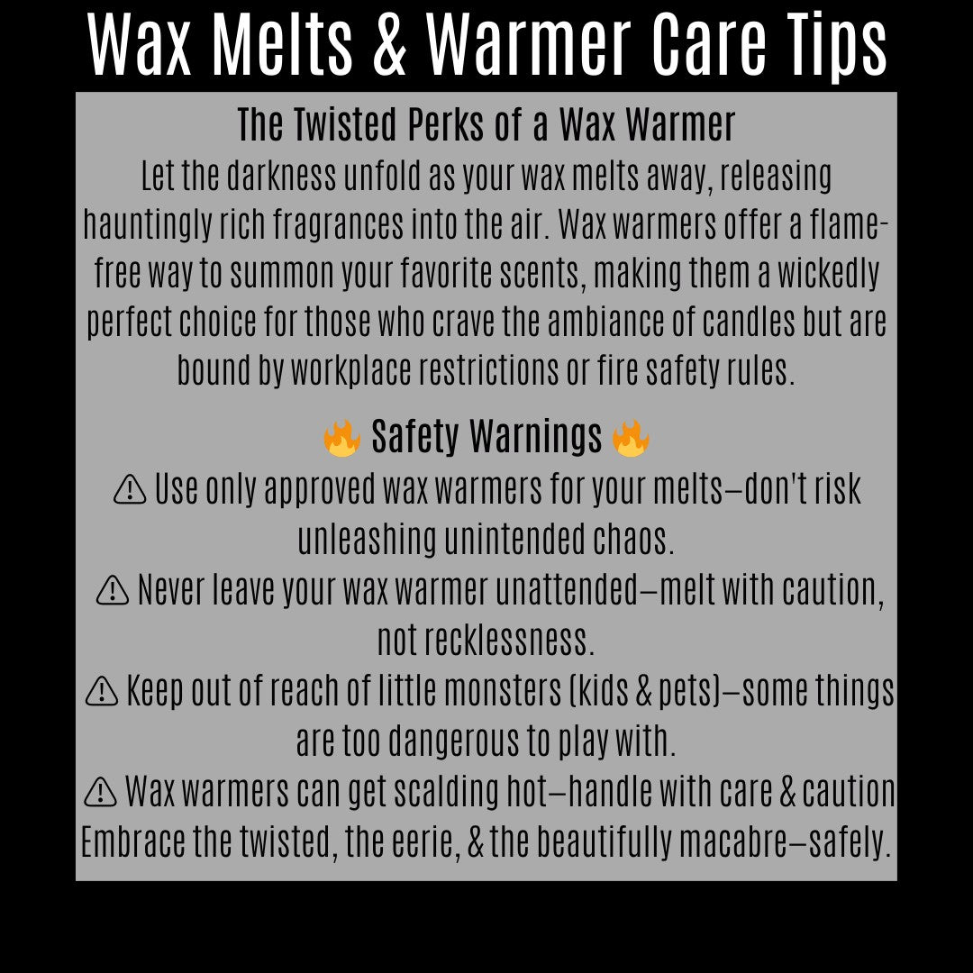 Twisted Jade's Lilith's Lullaby wax melts safety and care tips. Coconut-soy wax, phthalate-free.