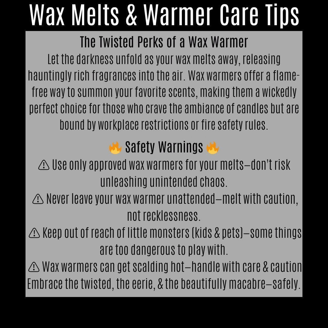 Twisted Jade's Sinn O Buns wax melts safety tips and product information. Coconut-soy wax.