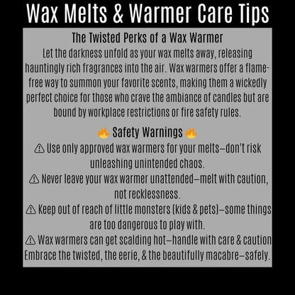 Twisted Jade's Sinn O Buns wax melts safety tips and product information. Coconut-soy wax.