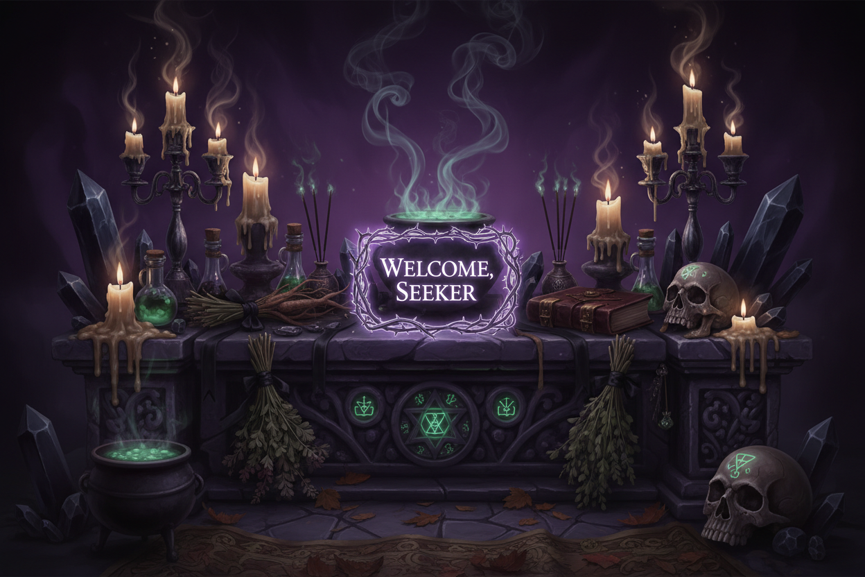 welcome image, dark aesthetic, witchy